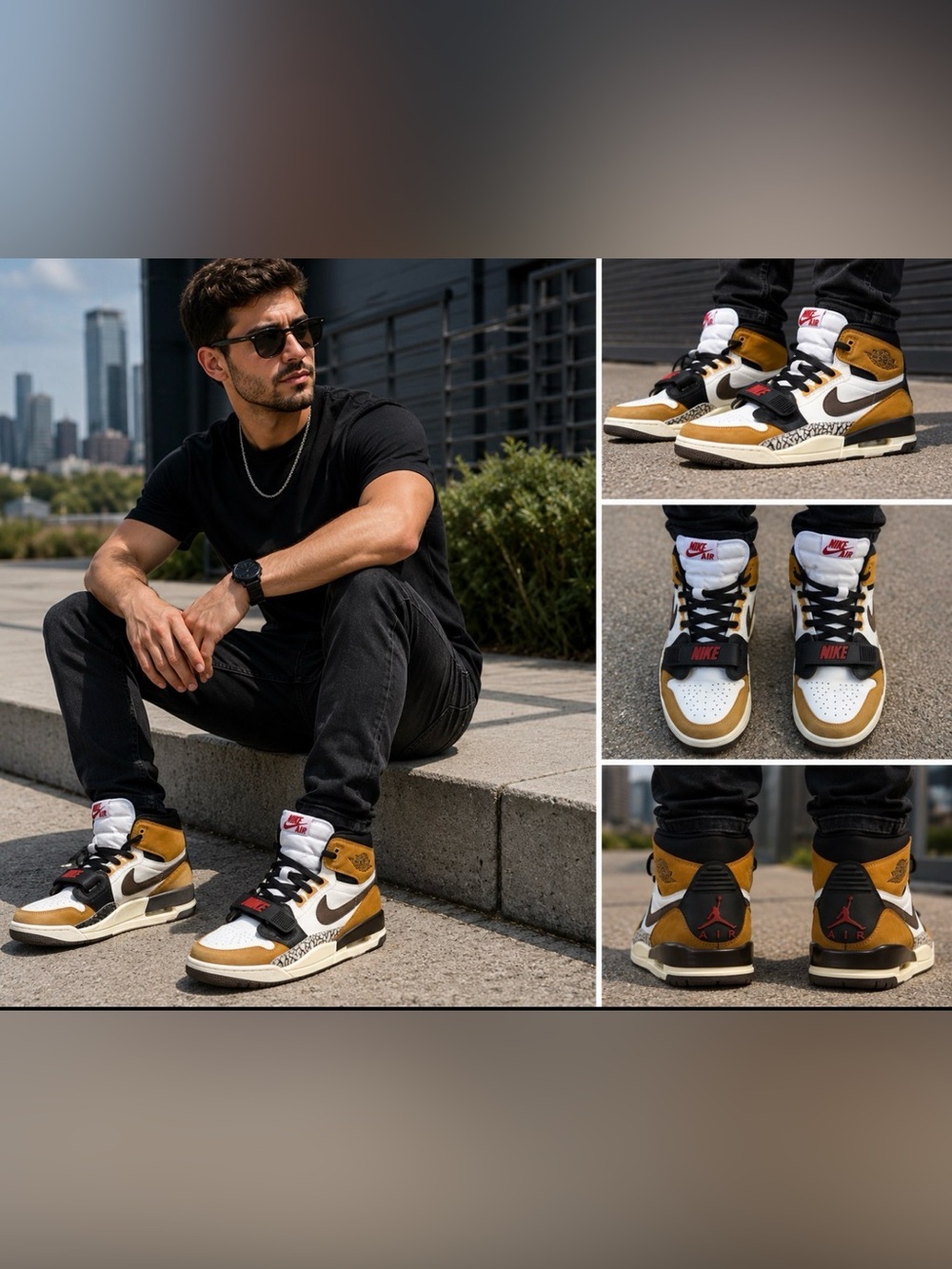 Nike Air Jordan High-Top Sneakers in White, Brown & Tan with Elephant Print